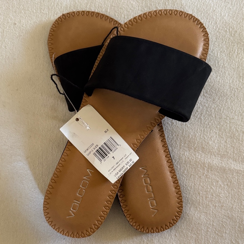 Volcom Black & Tan Slide Sandals